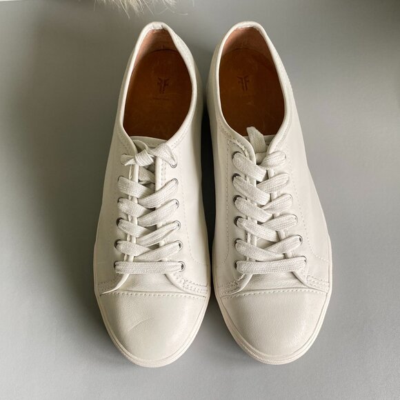 FRYE Women's Leather Mindy Lace Up Ivory Sneakers 9 New - Picture 1 of 11